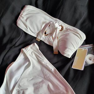 Michael Kors white and gold lace up bandeau bikini two piece